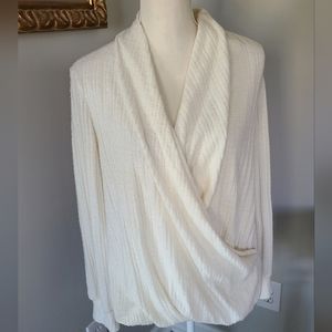 COPY - Anthropologie Maeve Ivory Rafaela Hacci Surplice Faux Wrap Sweater medium